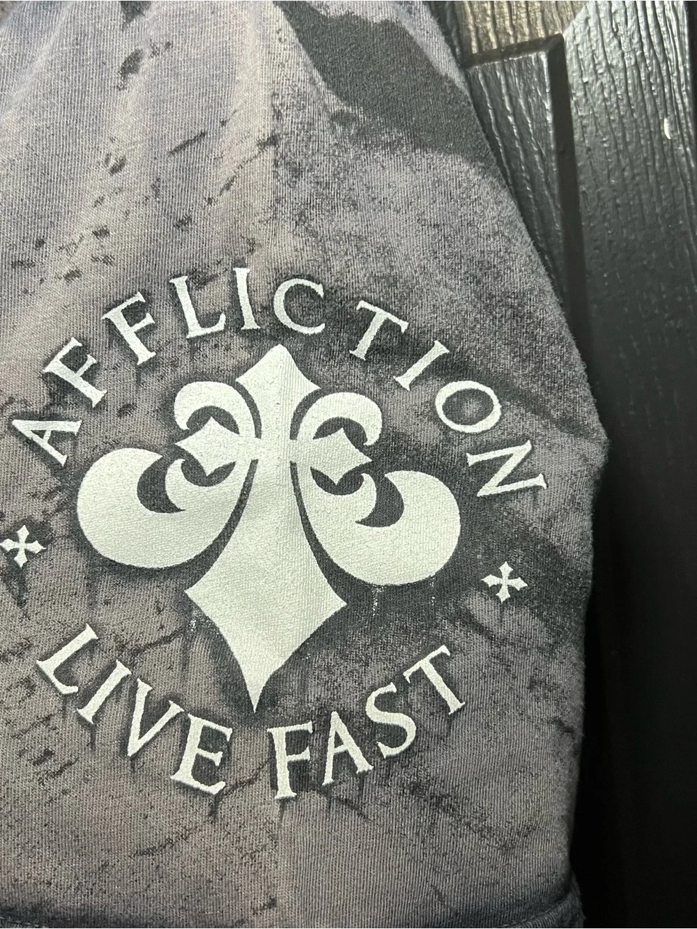 AFFLICTION LIVE FAST Distressed Velour T-Shirt Men Size XL Made in USA - Picture 3 of 6